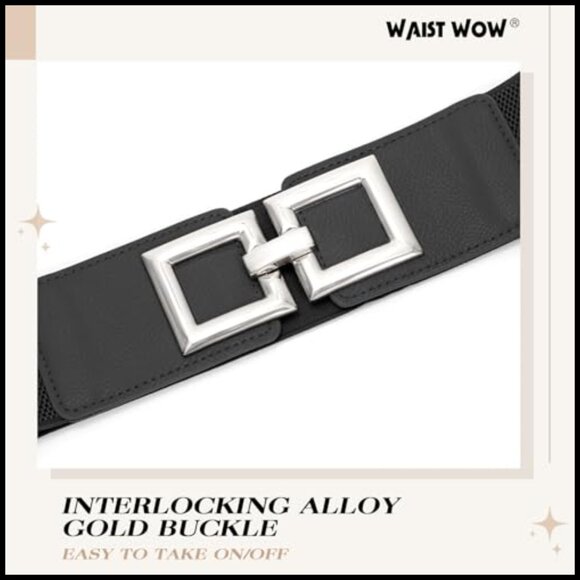 Vintage Wide Elastic Belt Gold Buckle Elegant Chic Stretchy Waist Belt main image 6